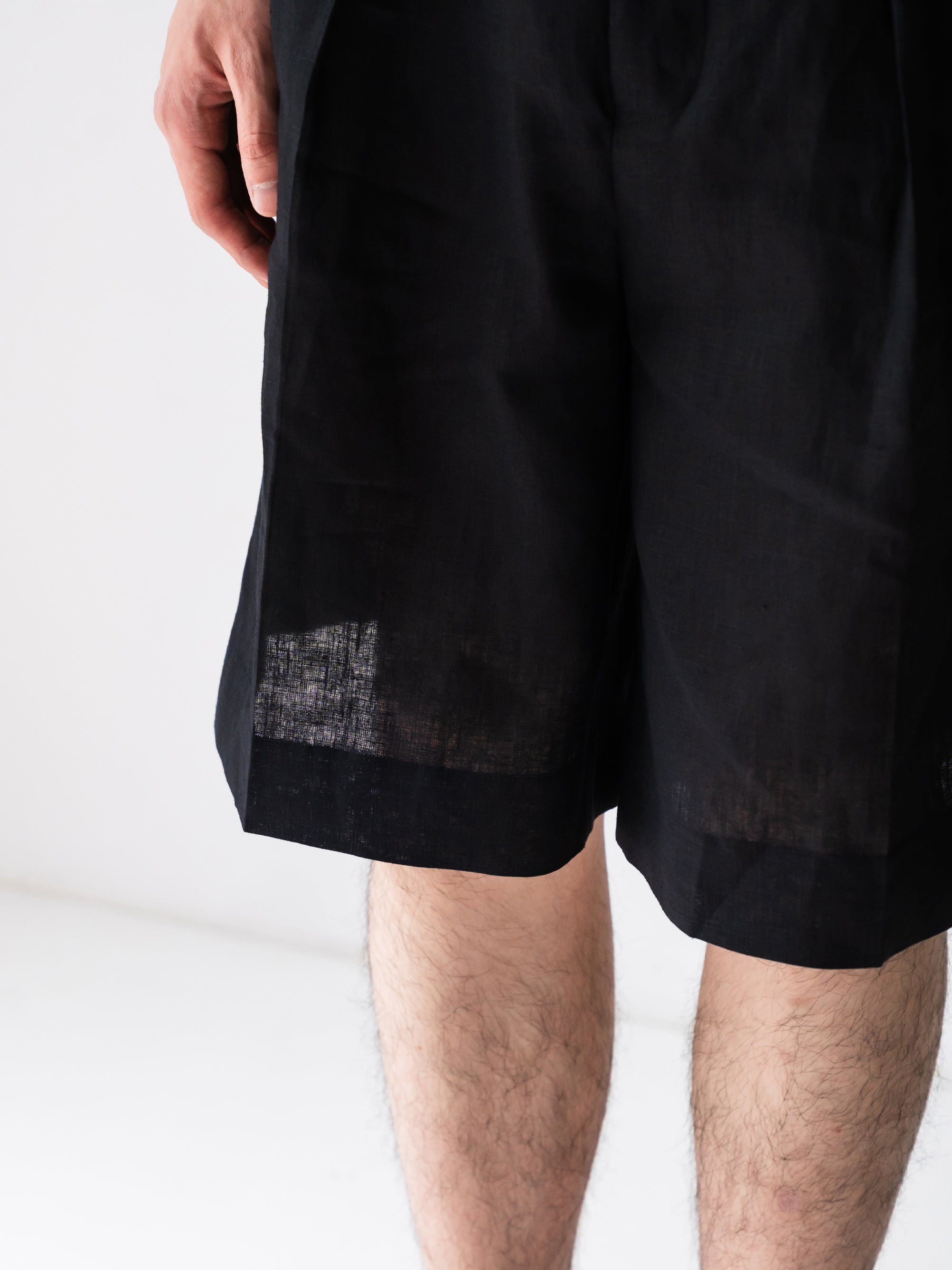 INTÉRIM - HIGH COUNT LINEN CLOTH 2 TUCK BUTTON SHORTS – +81
